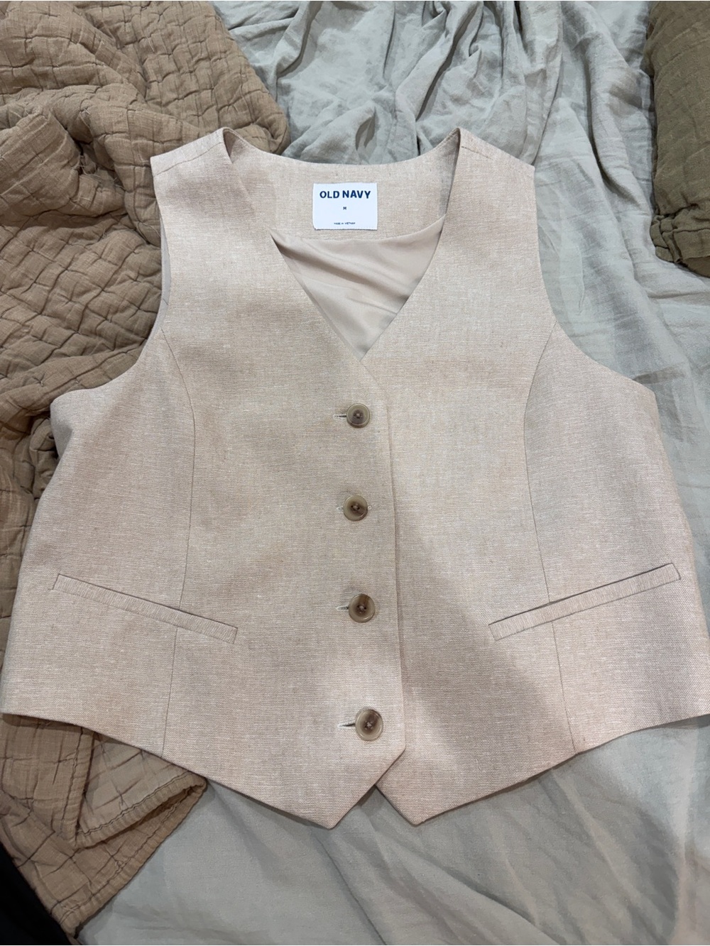 Old Navy Light Beige Women's Buttoned Waistcoat Vest